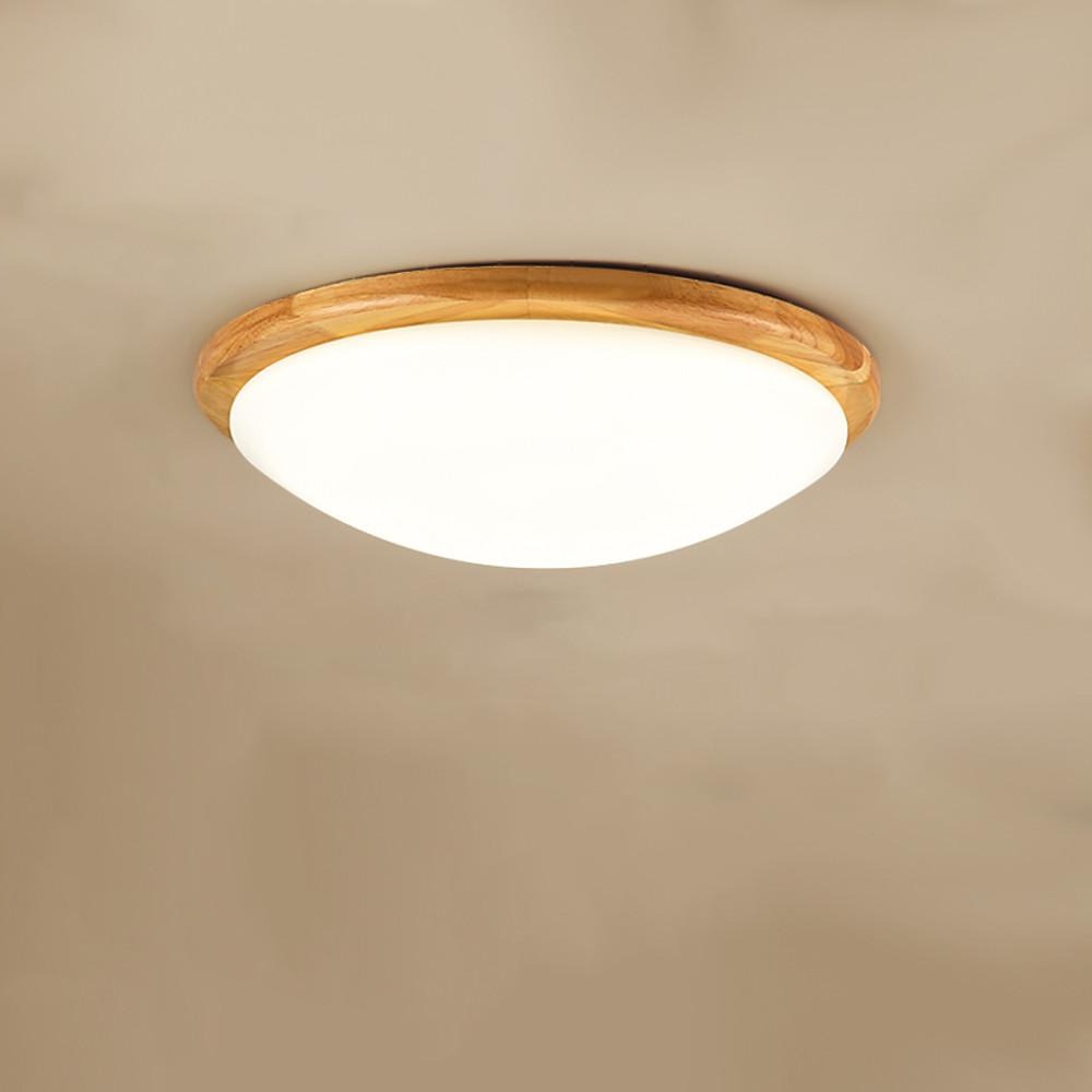 14'' Dimmable LED Wood Flush Mount Light - Taavita Bamboo Ceiling Lights for Bedroom