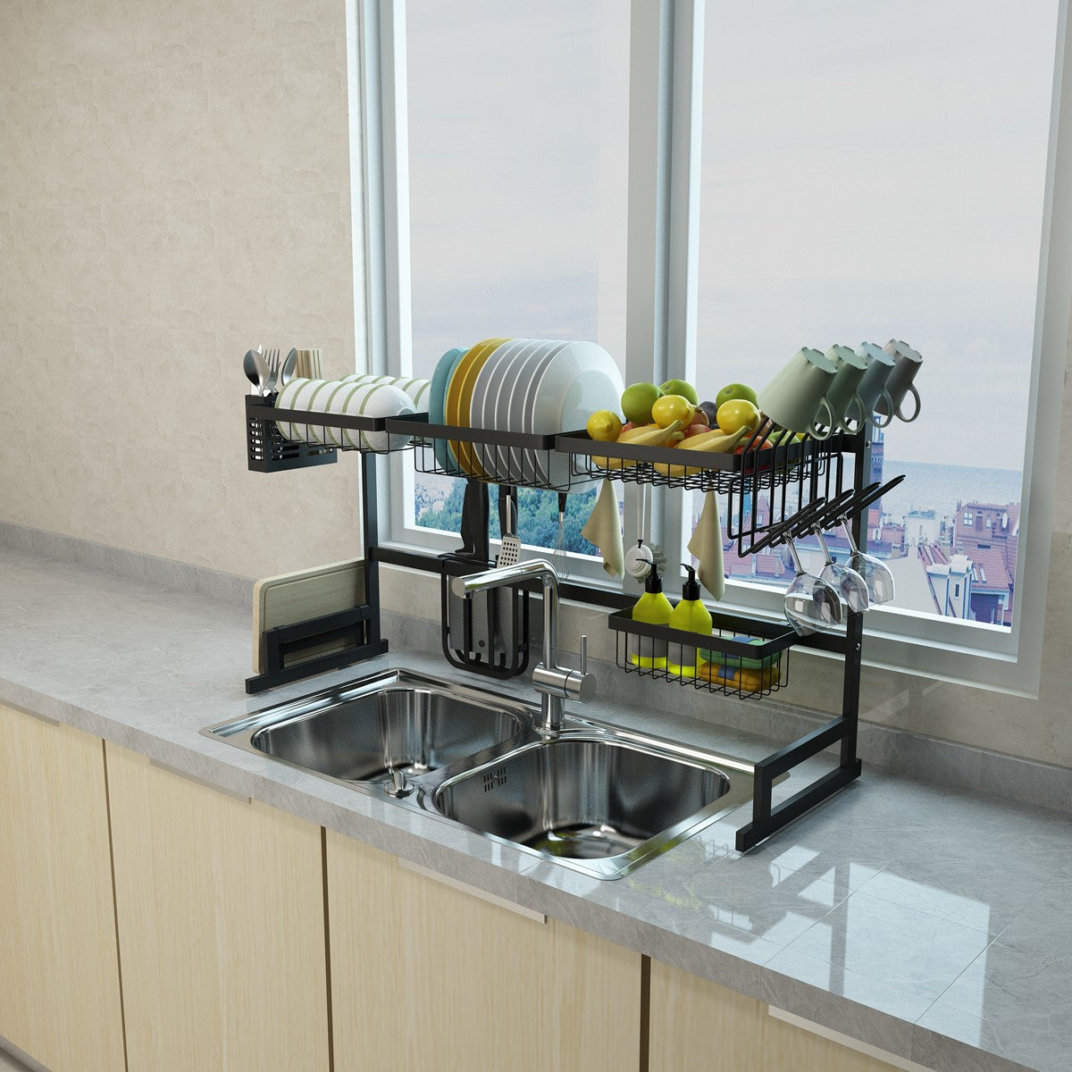 Black Stainless Steel Dish Drying Rack for Kitchen Sink - 34.6 Inch