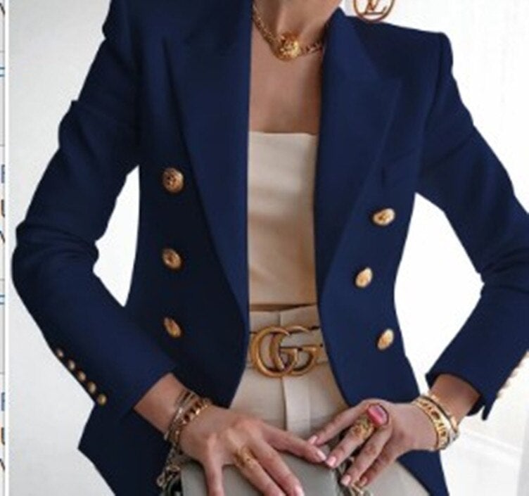 Women's Blazer | Double-Breasted Solid Button | Linen-Cotton Blend | Tailored Fit
