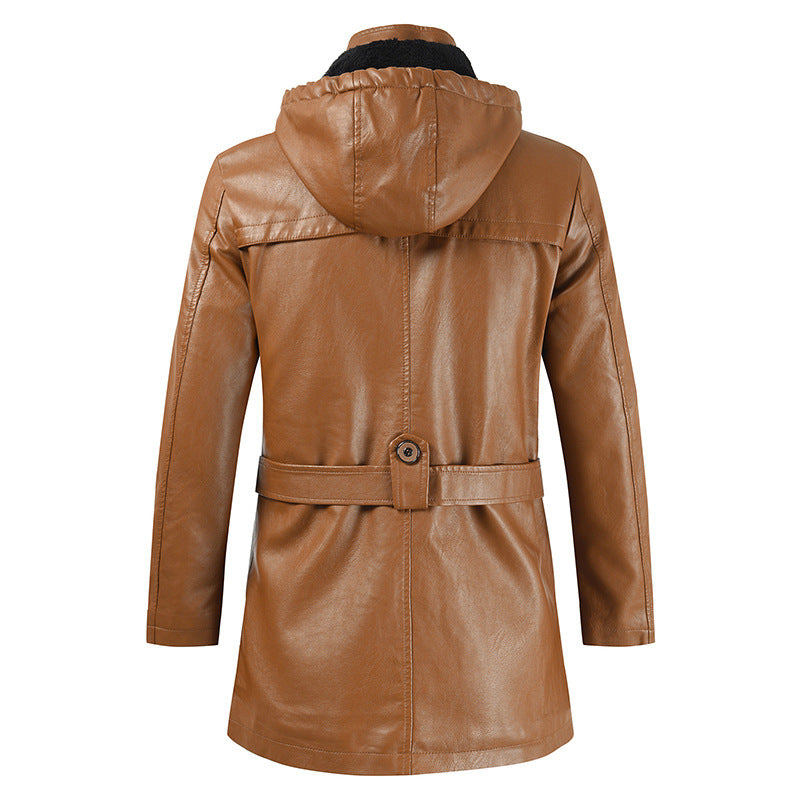 Chic Leather Winter Coat with Stylish Double Collar