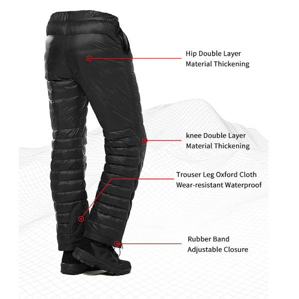 Insulated Goose Down Trousers for Outdoor Camping, Hiking, and Skiing