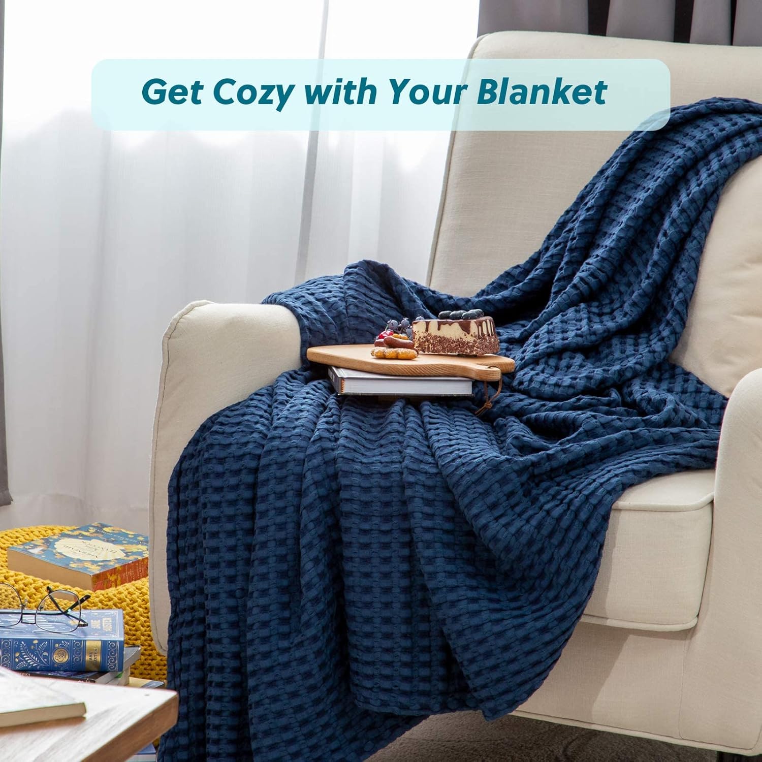 Lightweight Cotton and Bamboo Cooling Waffle Blanket - Queen Size Summer Throw