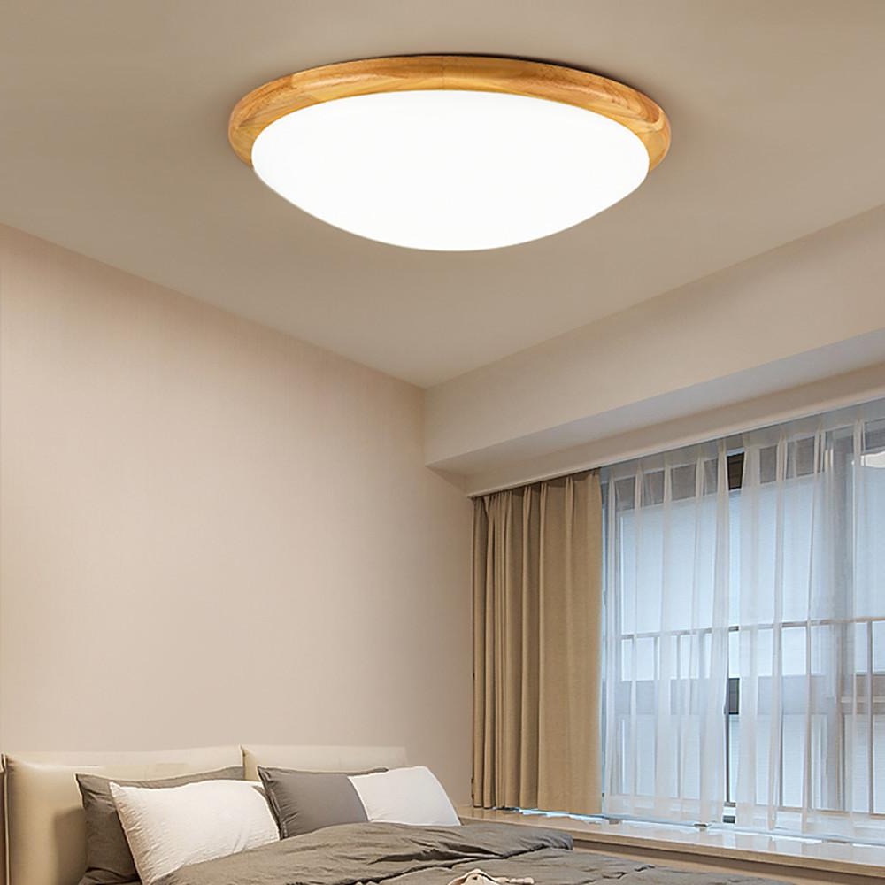 14'' Dimmable LED Wood Flush Mount Light - Taavita Bamboo Ceiling Lights for Bedroom