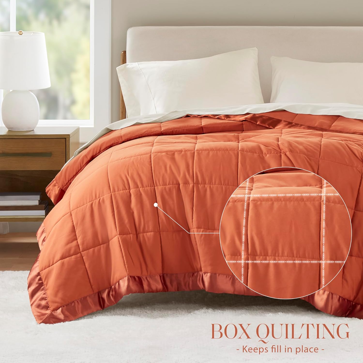 Lightweight Down Alternative Blanket with Moisture-Wicking – All Season Bed Cover with Satin Trim