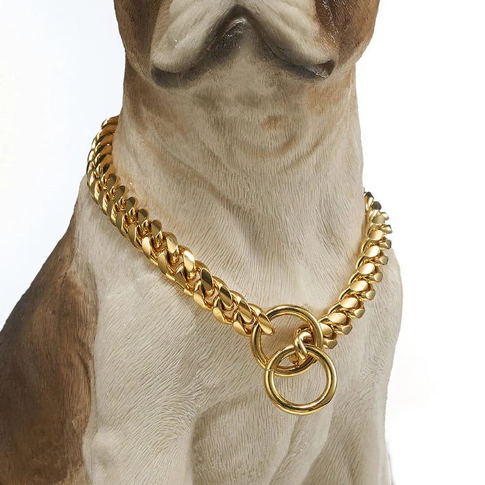 Heavy Duty Stainless Steel Dog Collar Chain in Black and Gold