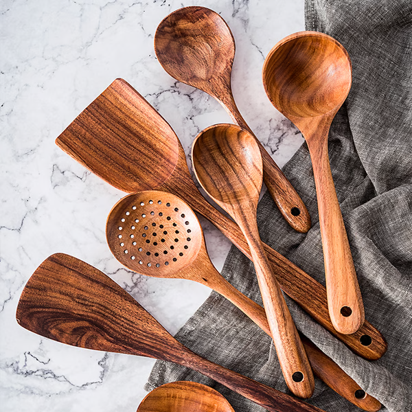 Natural Teak Wood Kitchen Tools – Eco-Friendly Non-Toxic Cooking Utensils