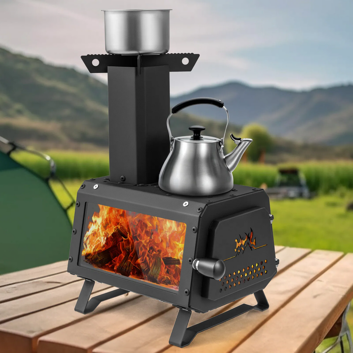 Camping Stove for Cooking with Portable Wood Burning Heater