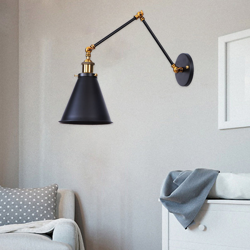 Taavita Vintage Iron Cone Swing Arm 1-Light Wall Lamp