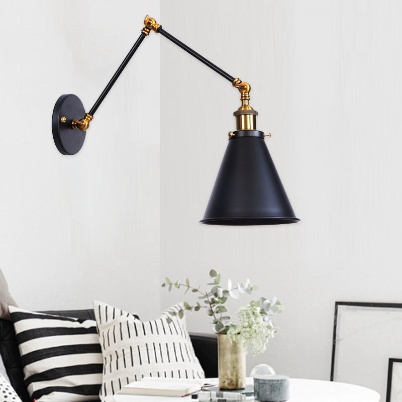 Taavita Vintage Iron Cone Swing Arm 1-Light Wall Lamp