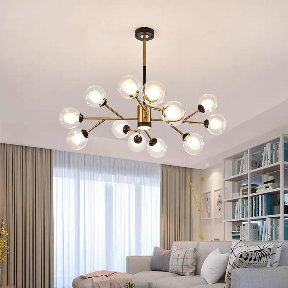 12 Bulbs Taavita Chandelier Glass Globe Chandelier for Living Room - Modern Retro Style LED Pendant Light