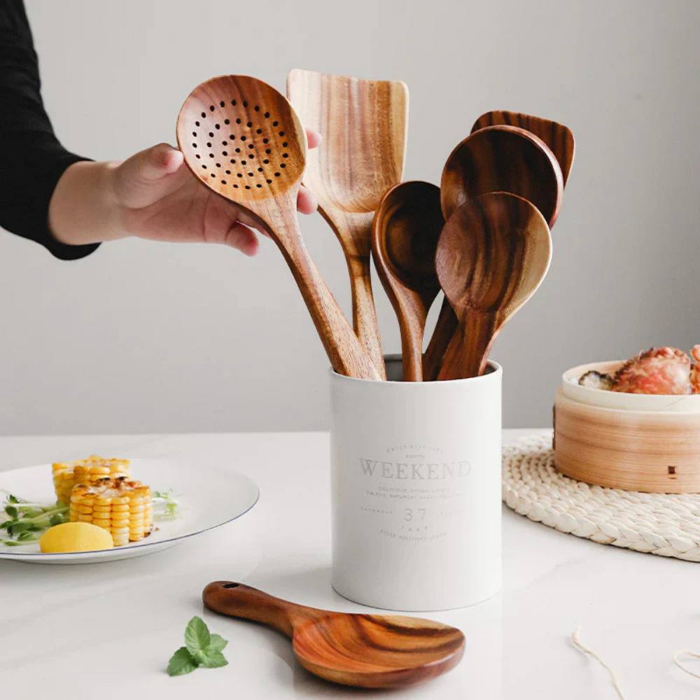 Elegant Acacia Wood Cooking Utensil Collection
