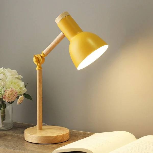 Stylish Adjustable LED Lamp with Natural Wood Finish