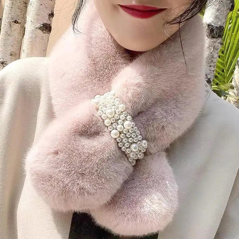Elegant Plush Pearl-Embellished Winter Wrap