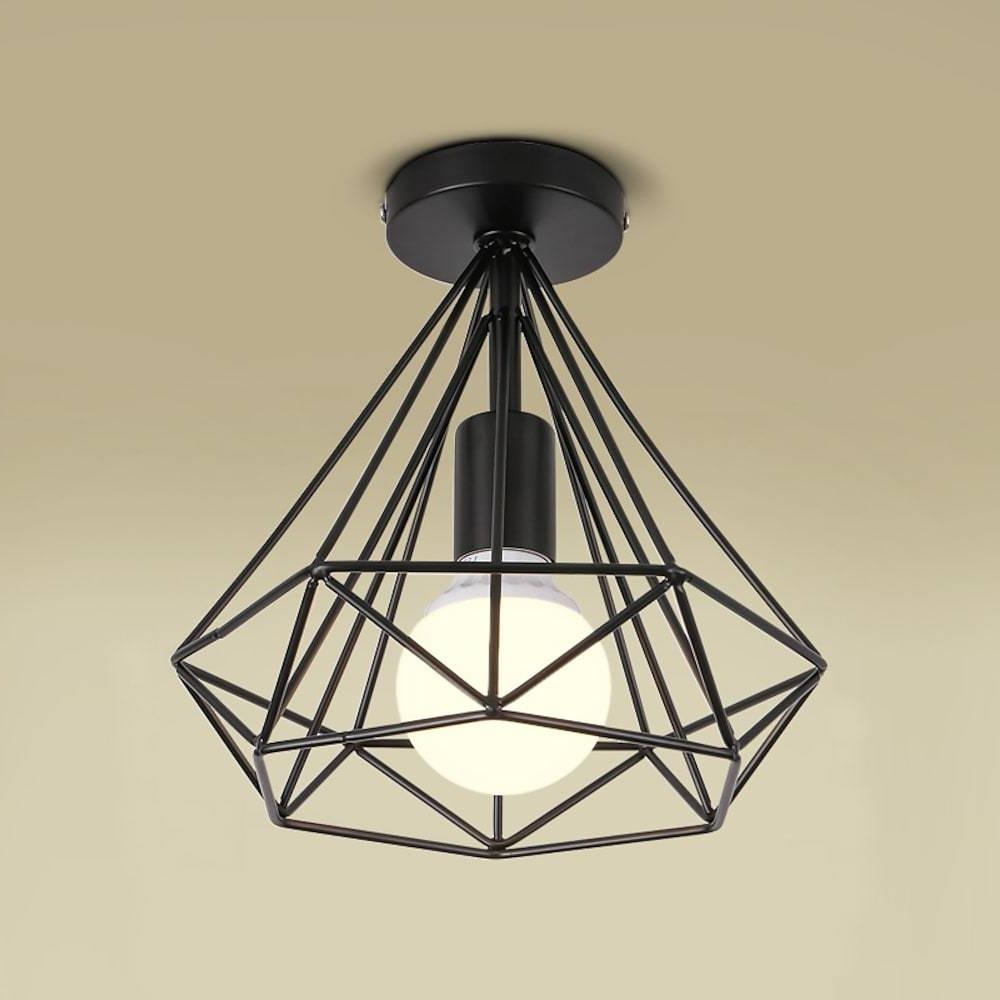 1-Light Mini Metal Geometric Caged LED Retro Flush Mount Ceiling Light