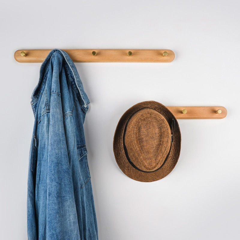 Taavita Wall-Mounted Natural Wood & Brass Hook Racks