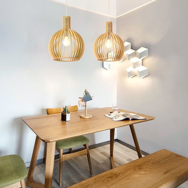 Handcrafted Wooden Pendant Light | Sustainable Wood Sphere Design | Adjustable Hanging Height | Warm Ambient Glow