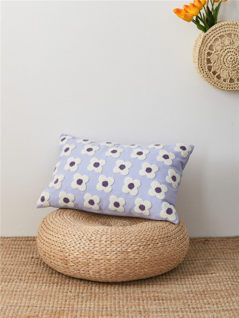 Taavita Lumbar Pillow Cover with Embroidered Floral Design