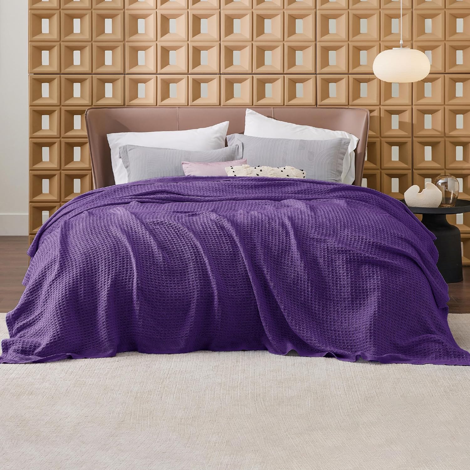 Queen Blanket Made of 100% Cotton with Cooling Waffle Weave for Summer