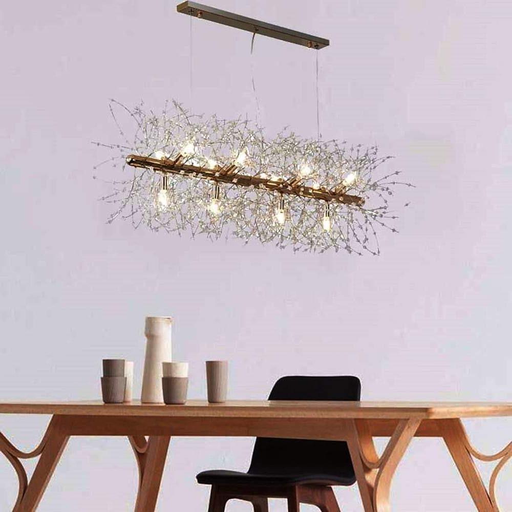 35'' LED 12 Bulbs Eye Protection Crystal Chandelier Modern Contemporary Crystal Metal Island Lights