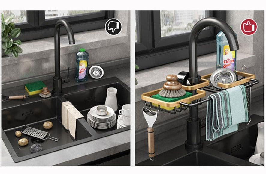 Kitchen Sink Organizer – Combined Sponge, Brush, and Towel Holder