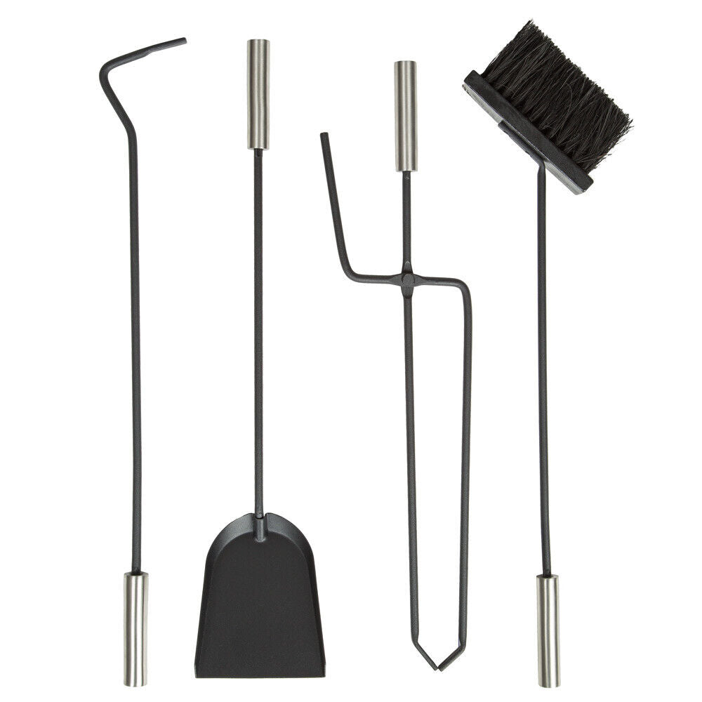 Taavita 4-Piece Fireplace Tool Set with Brushed Stainless Steel Handles