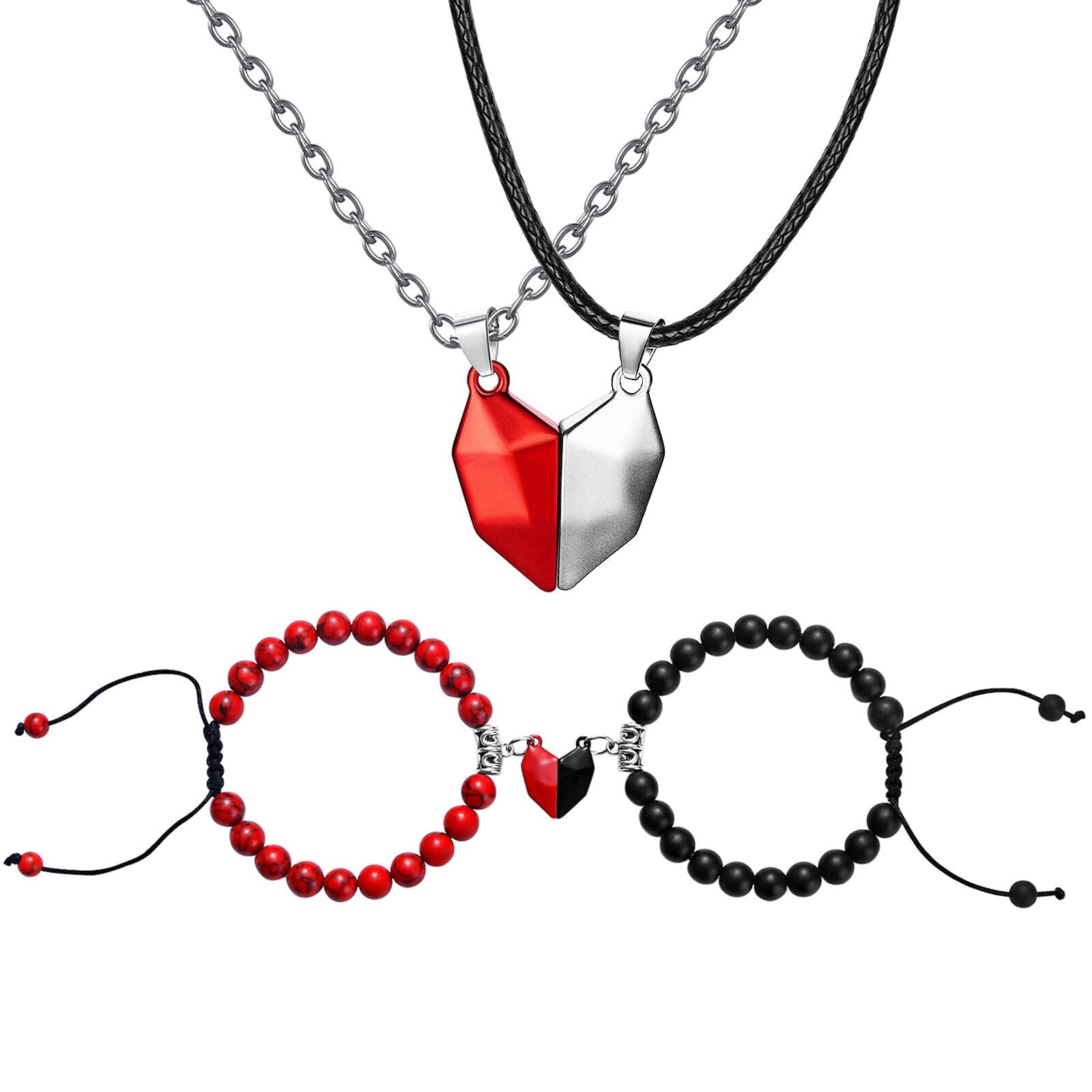Couple's Gift Set with Magnetic Heart Necklace and Bracelet for Valentine's