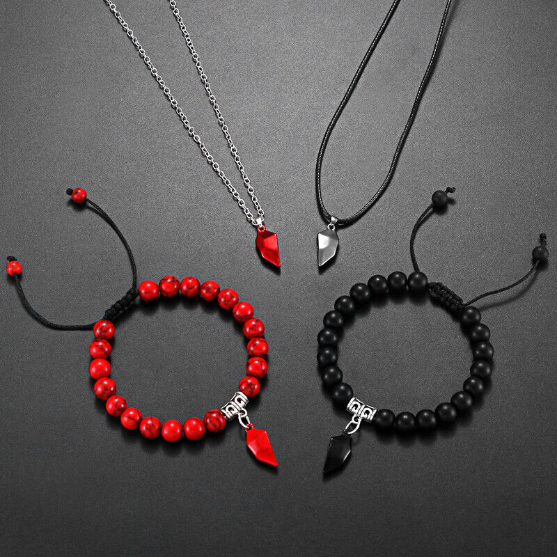 Couple's Gift Set with Magnetic Heart Necklace and Bracelet for Valentine's