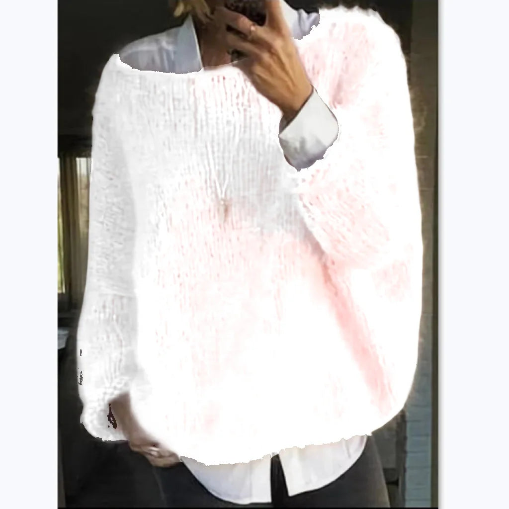 Women’s Sweater | Oversized Fuzzy Knit & Off-Shoulder | High-Quality Fabric | Warm Comfort for Autumn and Winter