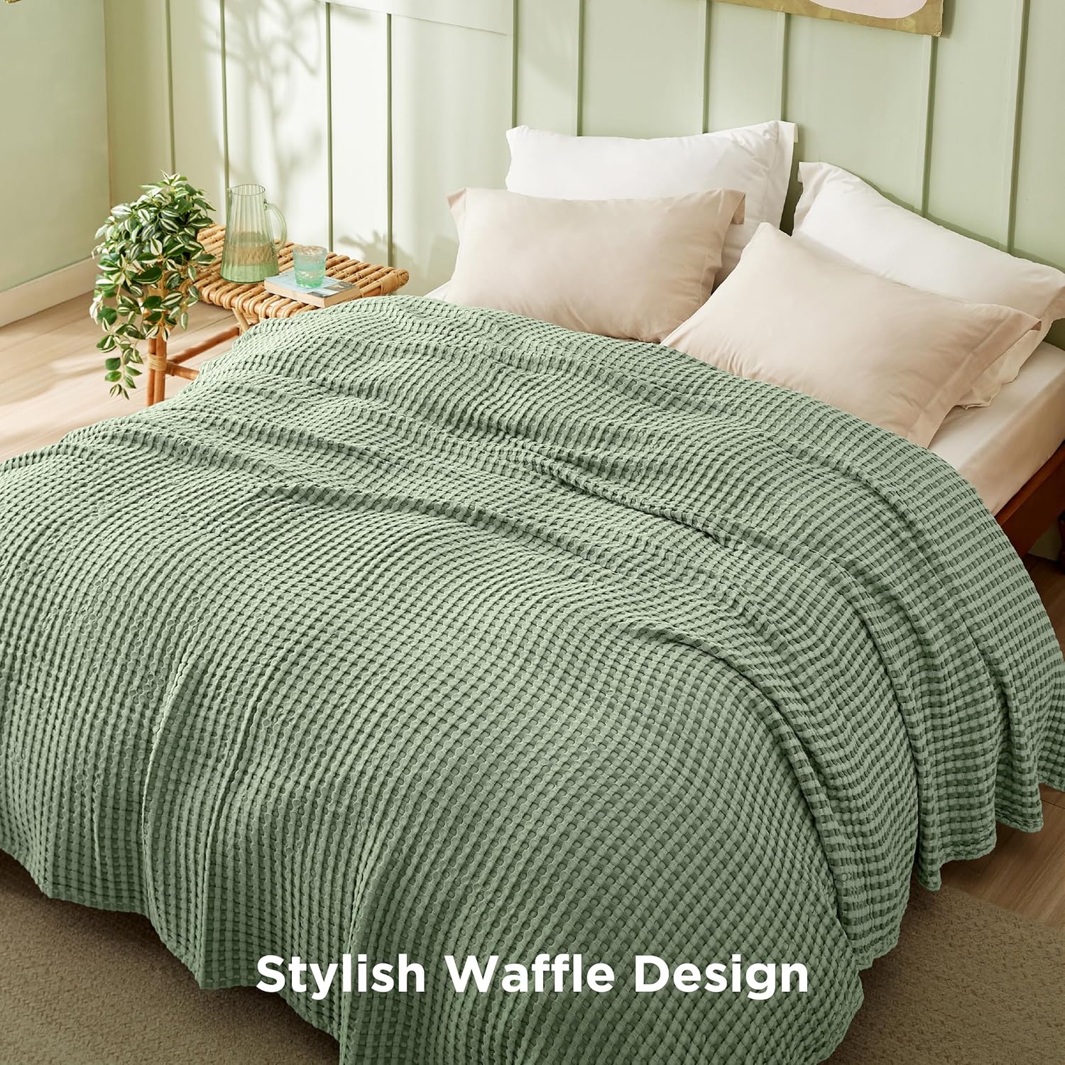 Lightweight Cotton and Bamboo Cooling Waffle Blanket - Queen Size Summer Throw
