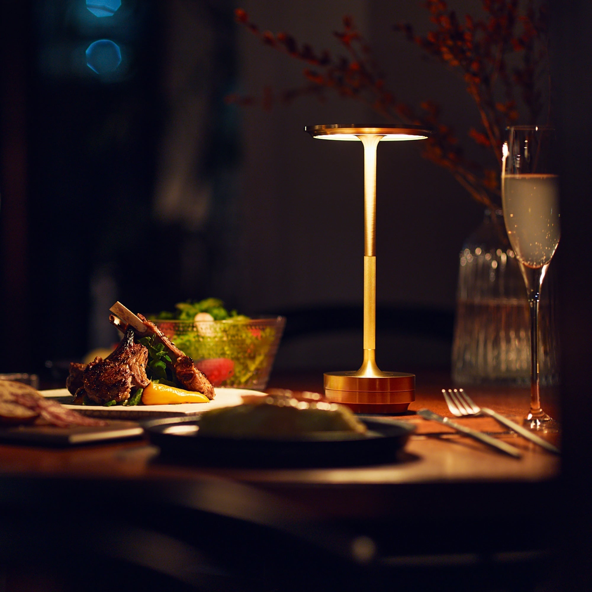 Elegant Brass Cone LED Portable Table Lamp with USB-C Charge