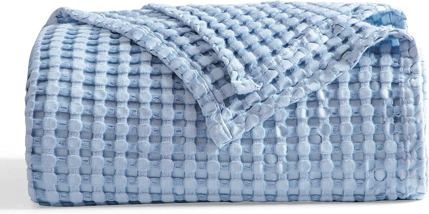Lightweight Cotton and Bamboo Cooling Waffle Blanket - Queen Size Summer Throw