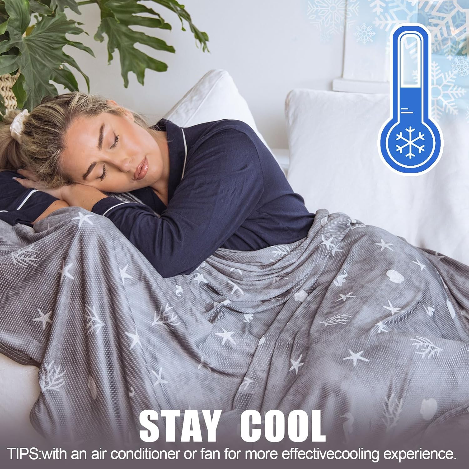 Lightweight Double-Sided Cooling Throw Blanket for Warm Sleepers