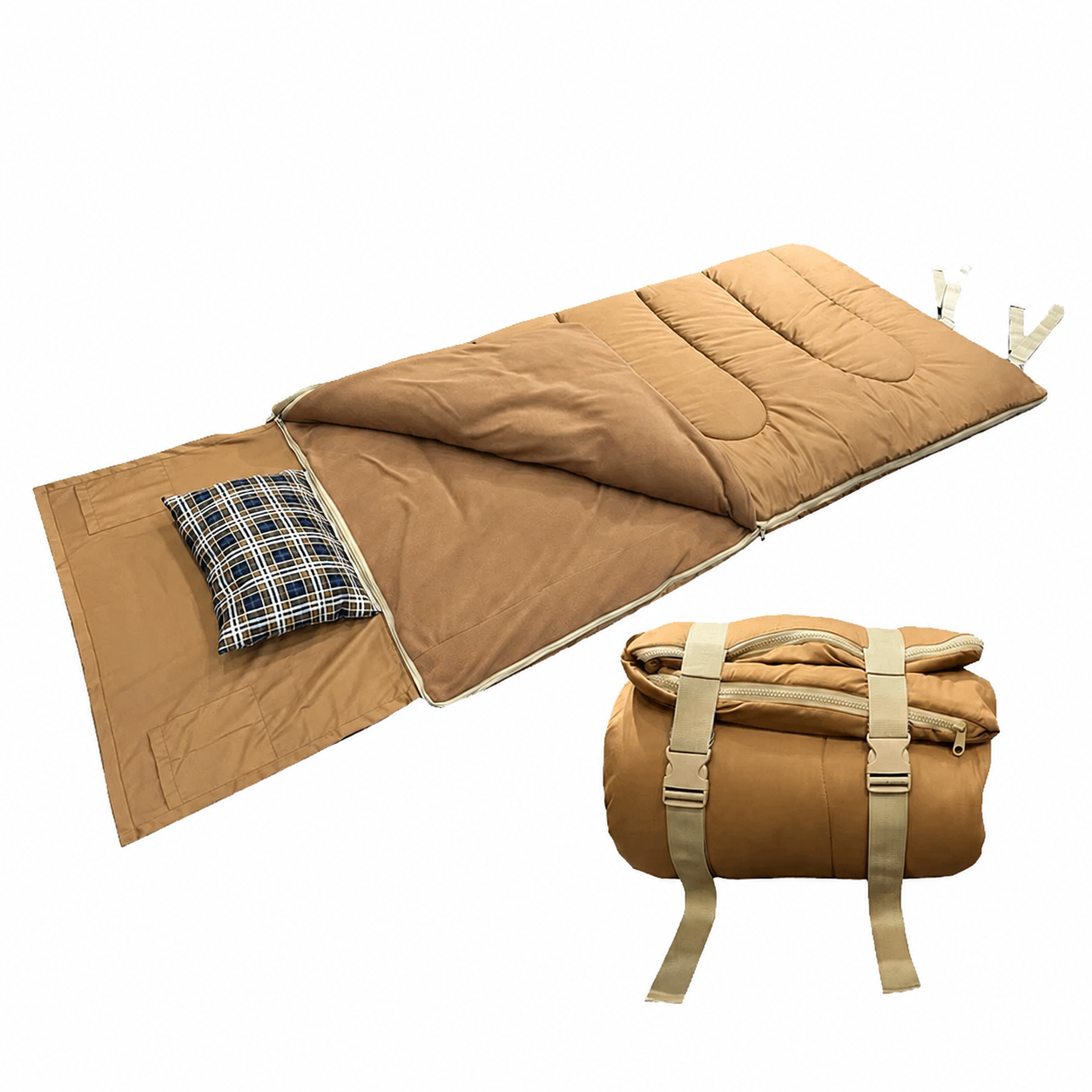 Waterproof Sleeping Bag with Pillow & Flannel Lining – 3-Season, Lightweight