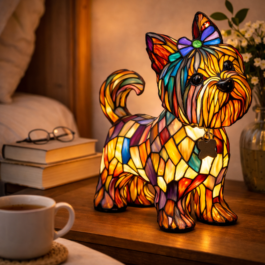 Whimsical Canine Mosaic Lamp with Soft LED Glow for Home