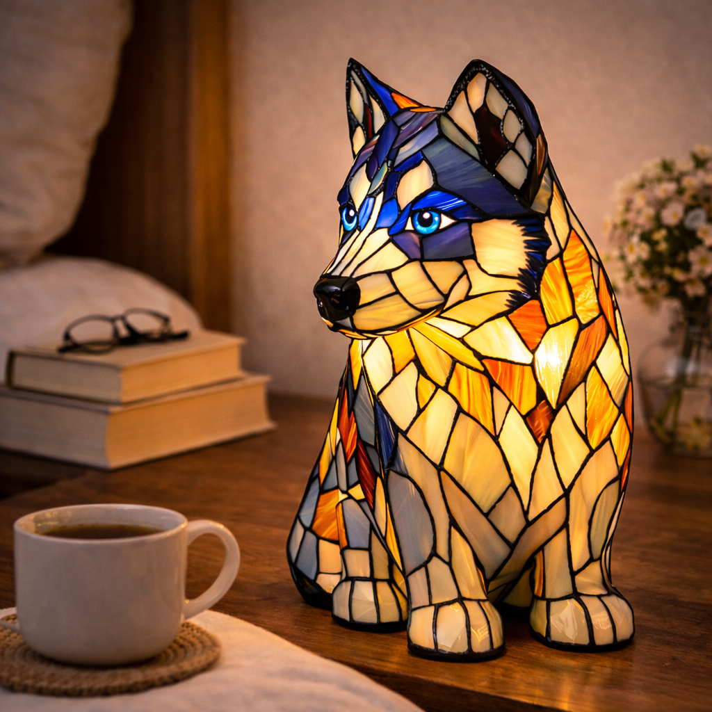 Whimsical Canine Mosaic Lamp with Soft LED Glow for Home