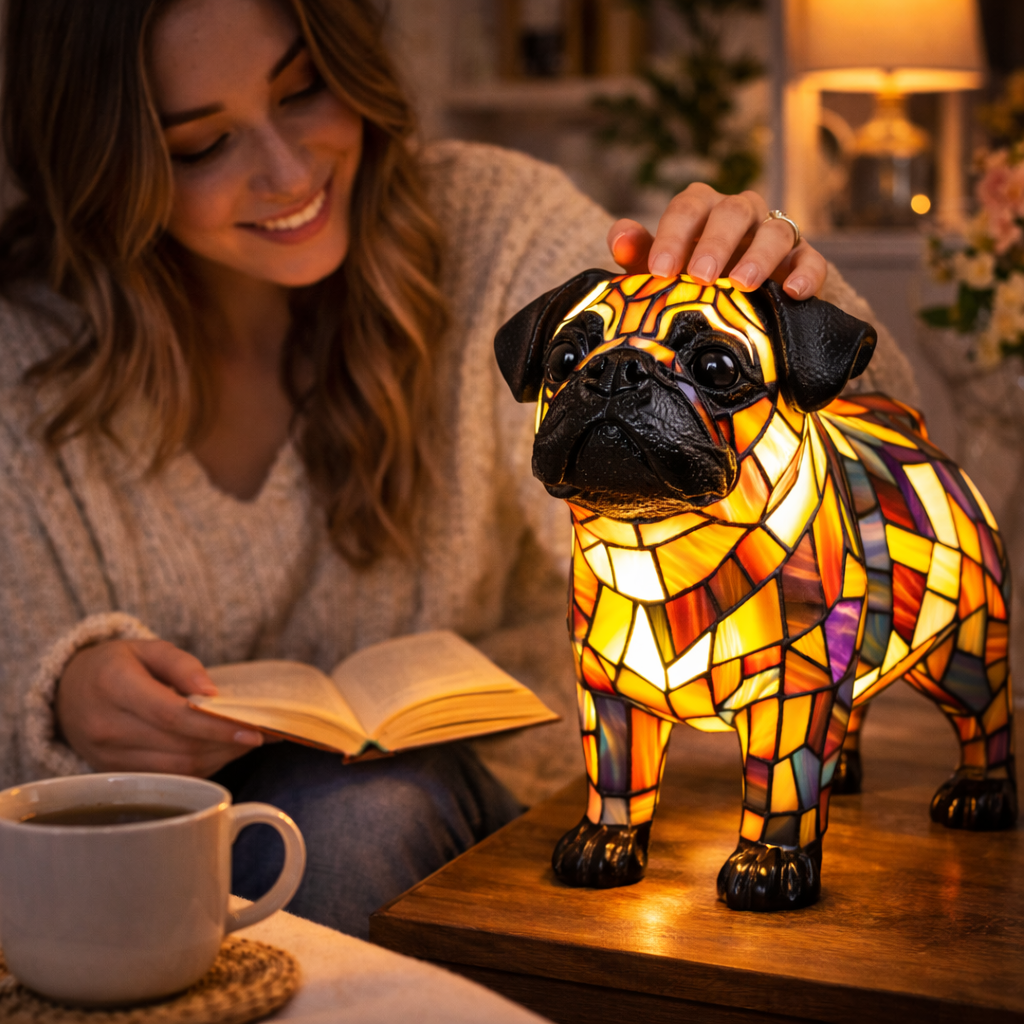 Charming Canine Stained Glass Lamp with LED Nightlight