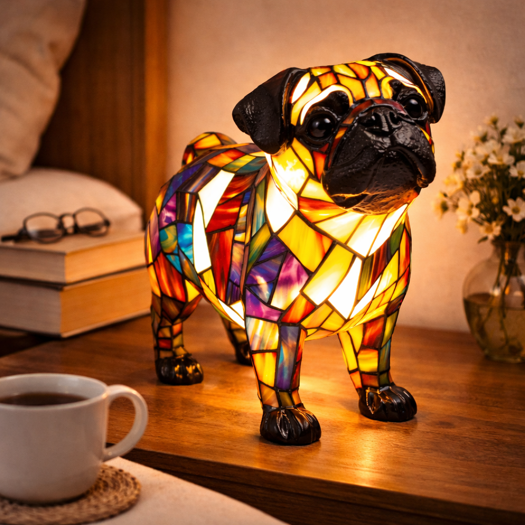 Charming Canine Stained Glass Lamp with LED Nightlight