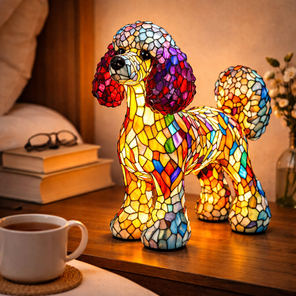 Charming Canine Stained Glass Lamp with LED Nightlight