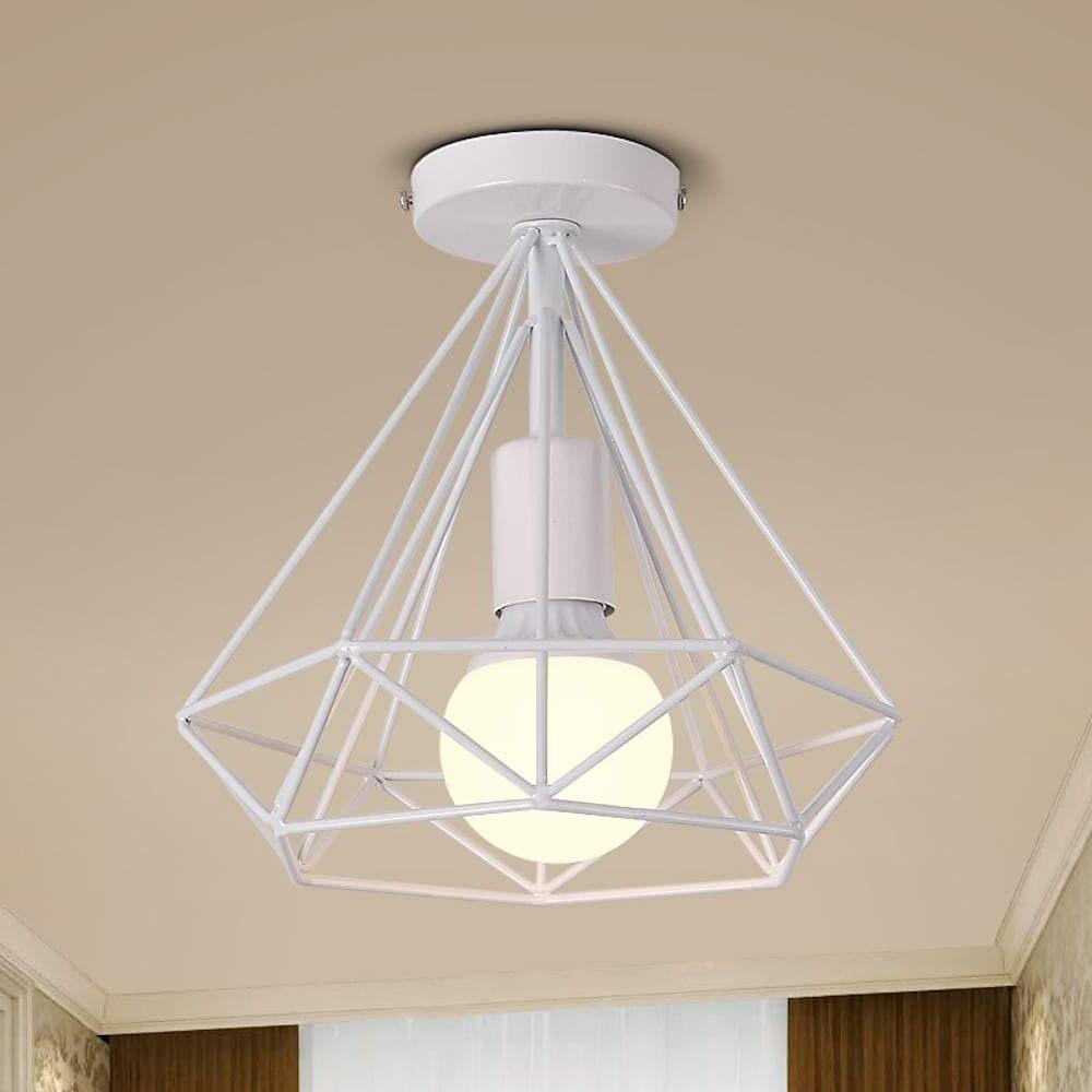 1-Light Mini Metal Geometric Caged LED Retro Flush Mount Ceiling Light
