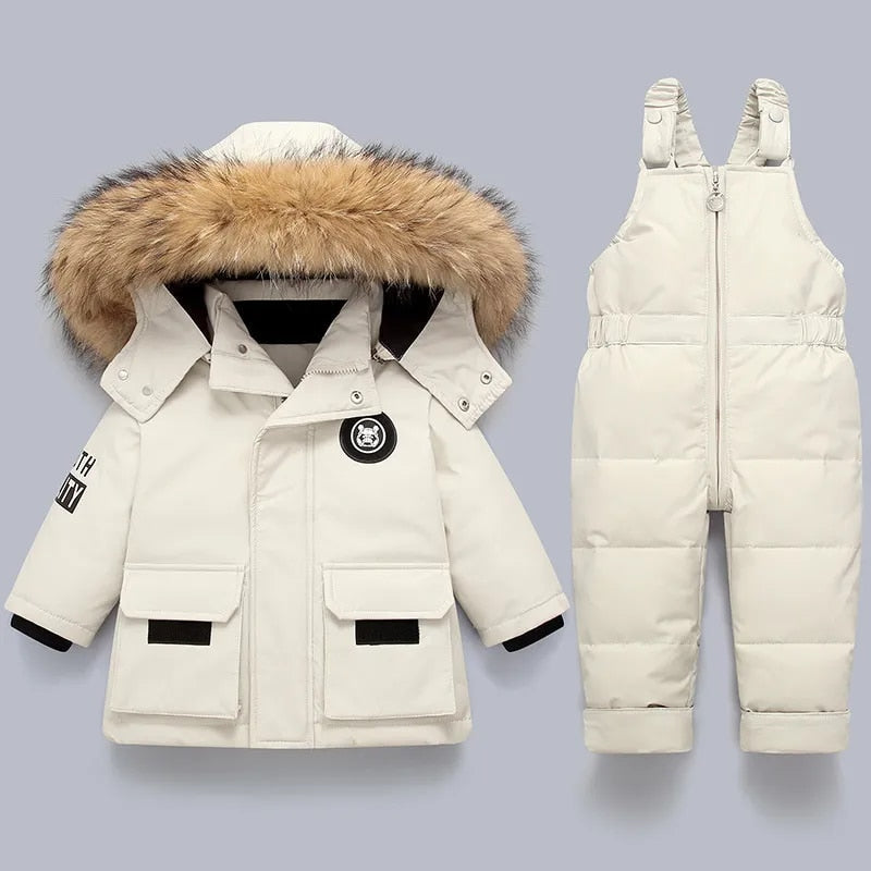Kids' Winter Coat & Bib-Overalls Set | Insulated Fur-Trim Hood | Durable Warm Fabric | Easy Dressing Closure