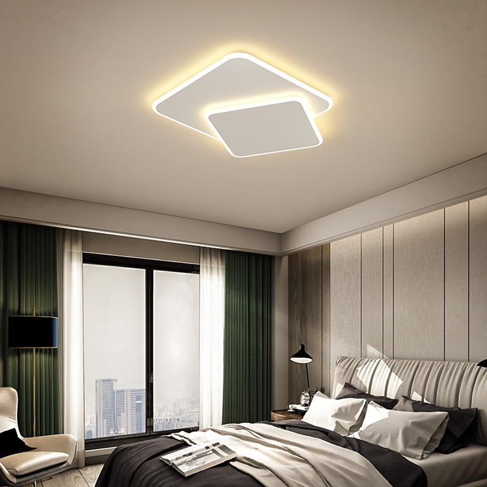 2-Light Modern White Square LED Flush Mount Ceiling Light for Bedroom