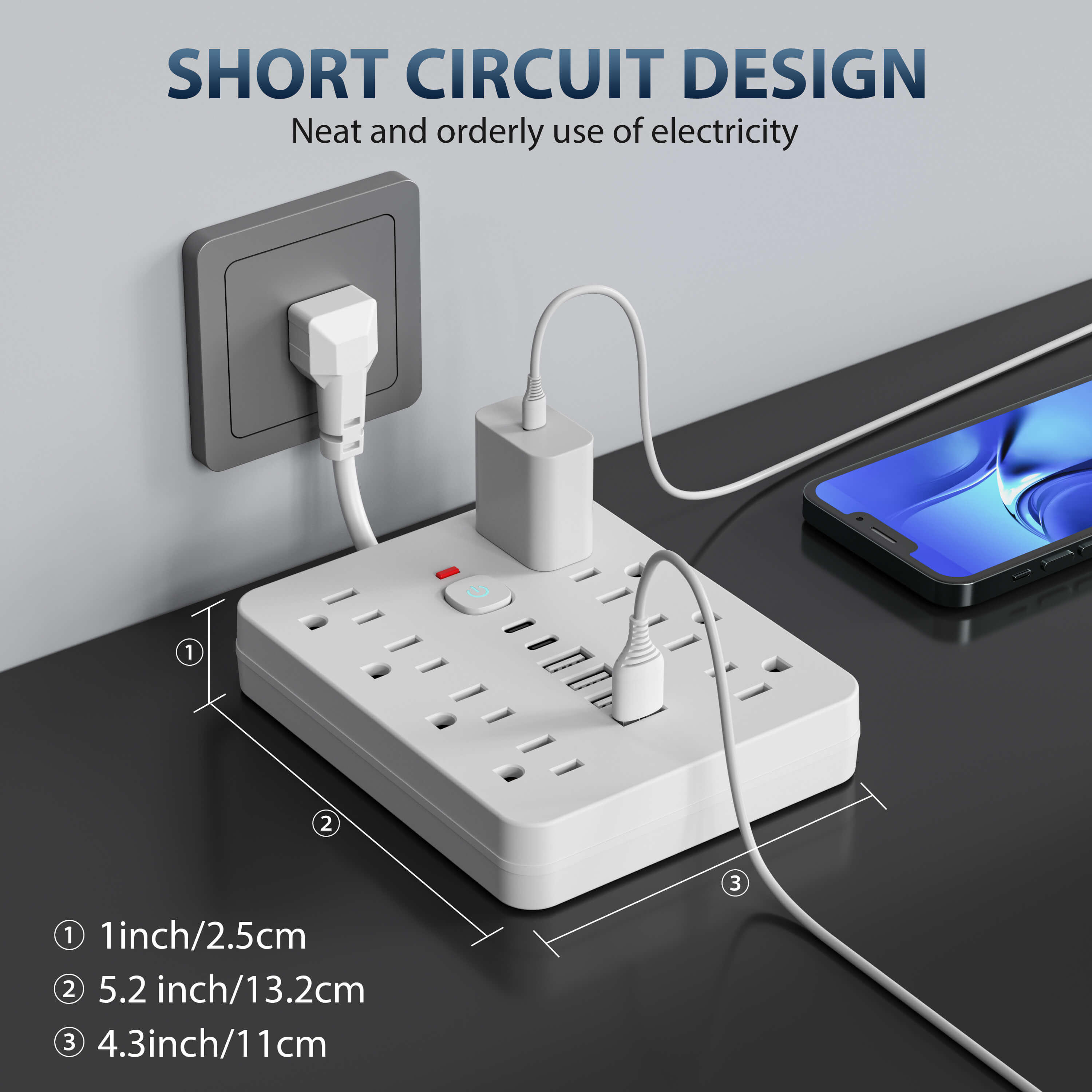 Surge Protected Power Strip with 14 Outlets