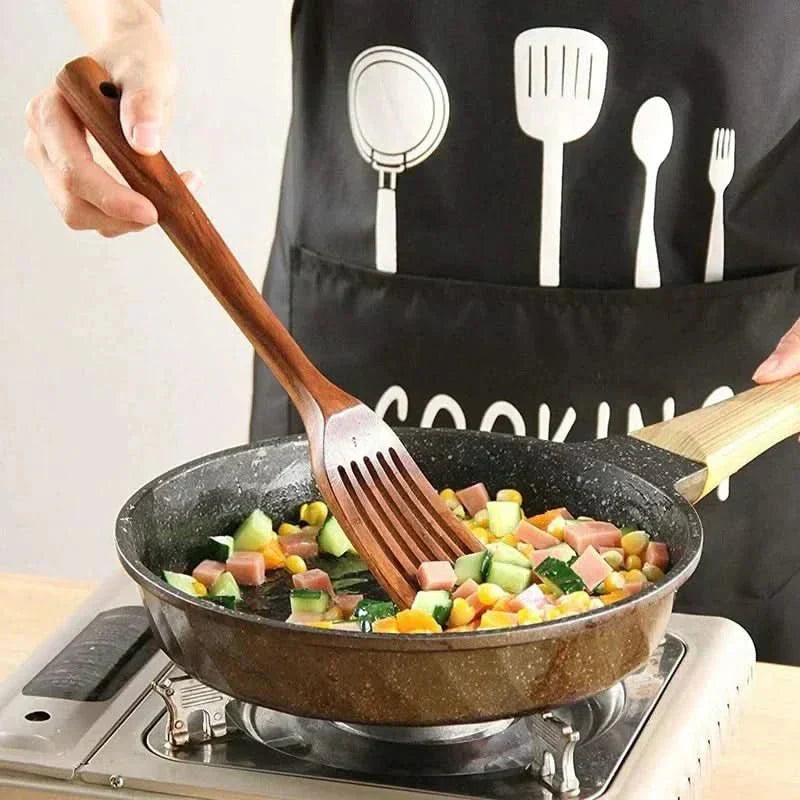 Elegant Teak Wood Cooking Utensil Collection for Modern Chefs