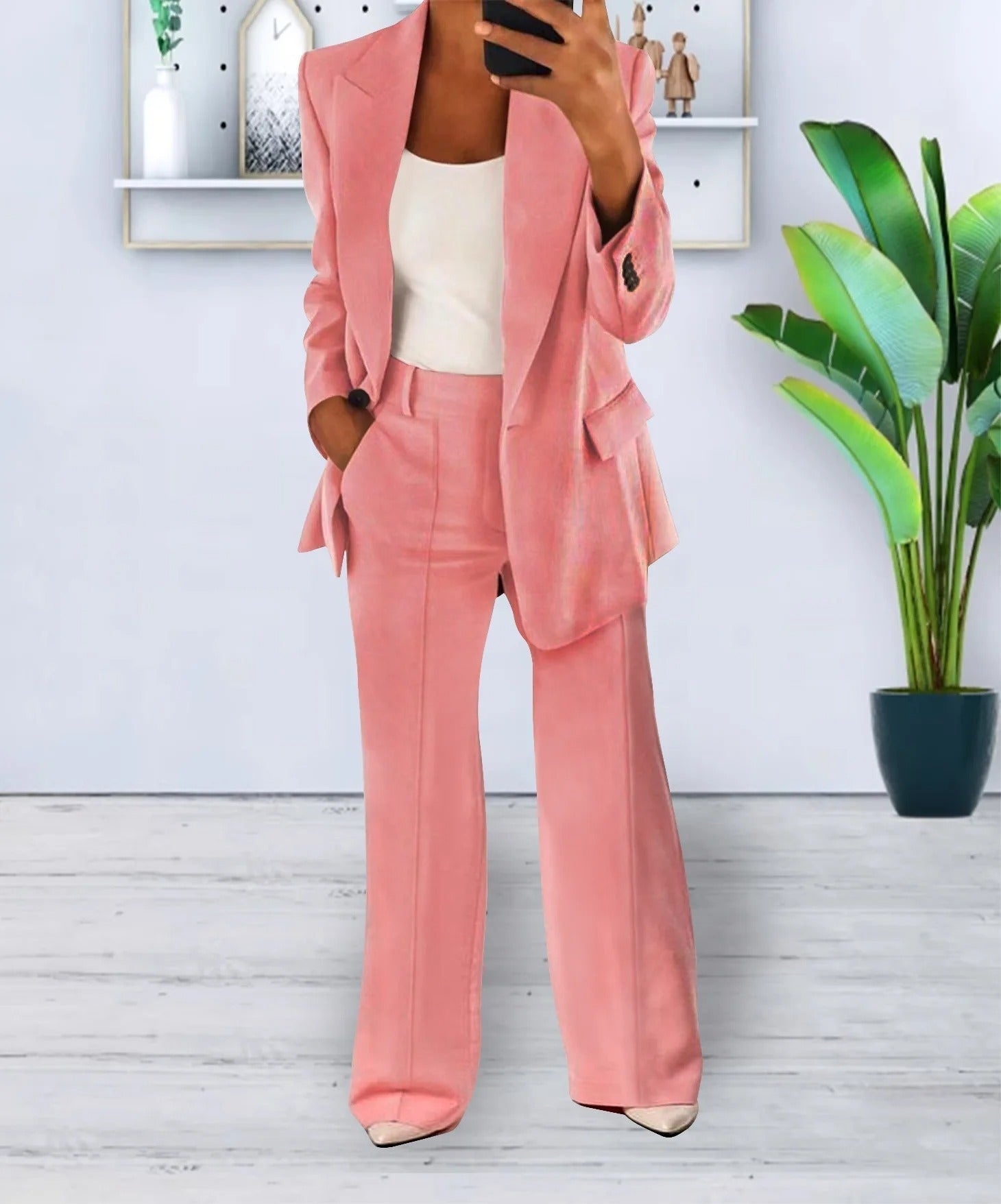Women’s Tailored Pantsuit Set | Slim Knit Cardigan & Straight-Cut Trousers | Durable Craftsmanship | Versatile Office Wear