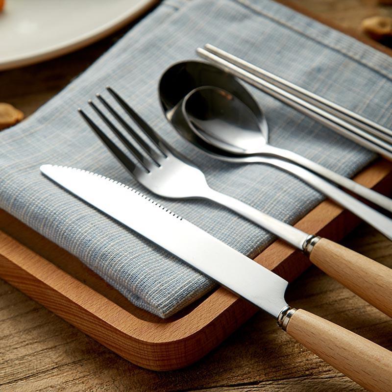 Taavita Cutlery Set - Premium 5-Piece Scandinavian Design Set with Wooden Handles