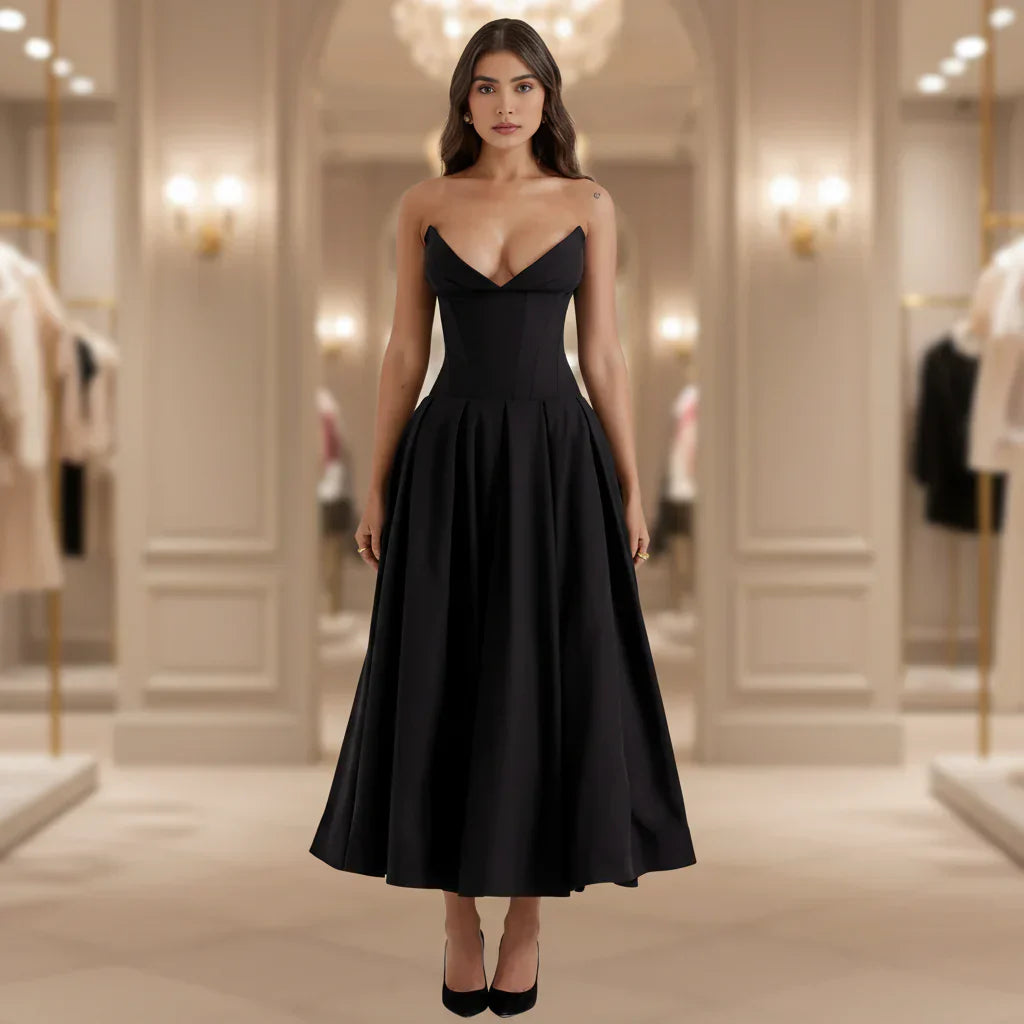 Effortless Midi Dress with Striking V-Neck for Summer Celebrations