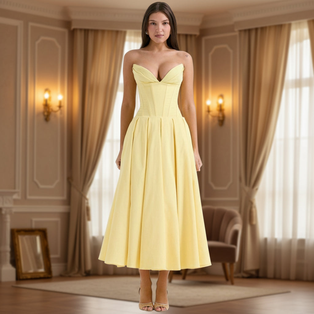 Effortless Midi Dress with Striking V-Neck for Summer Celebrations