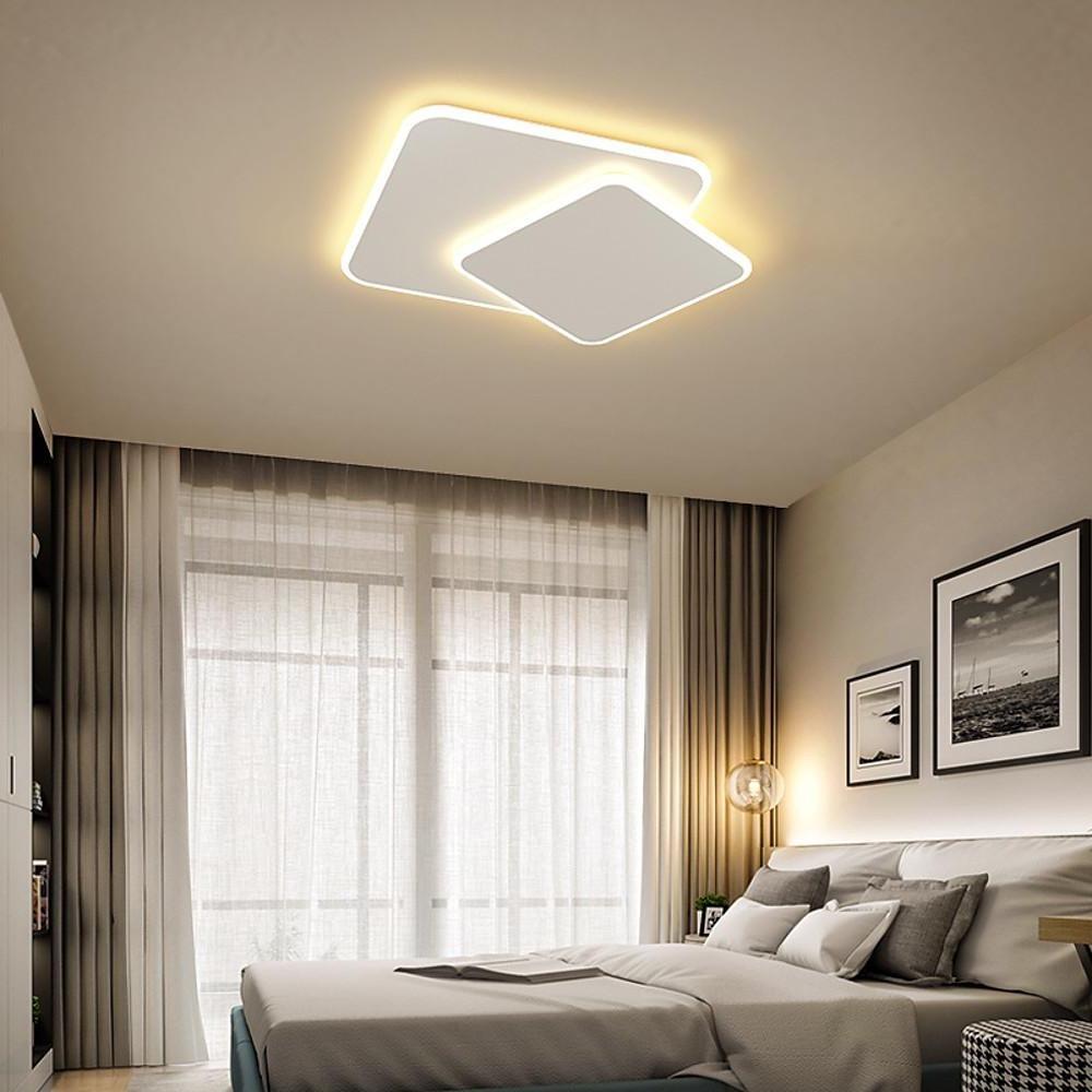 2-Light Modern White Square LED Flush Mount Ceiling Light for Bedroom