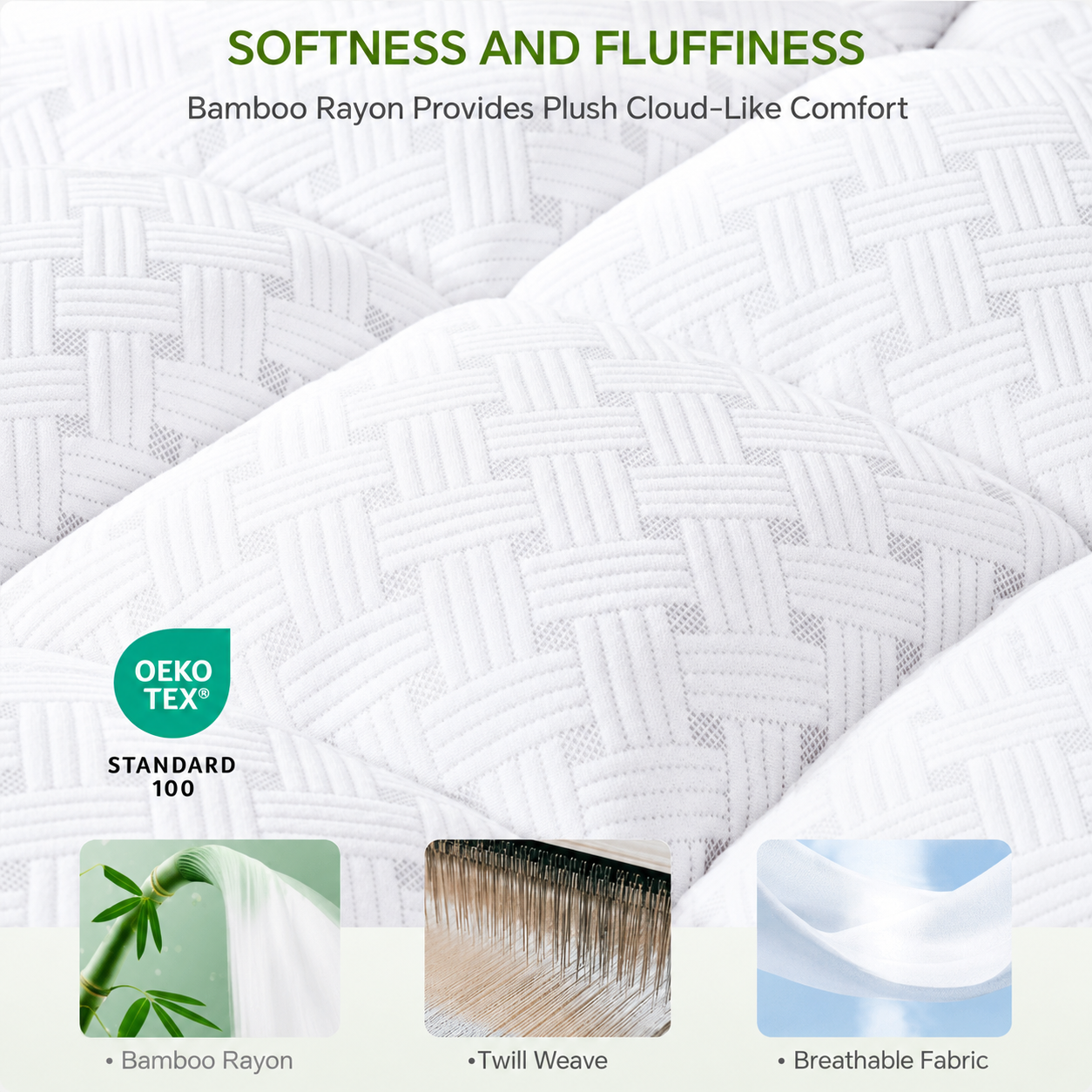 3-Inch Bamboo Mattress Topper with Pillow Top – Breathable Comfort
