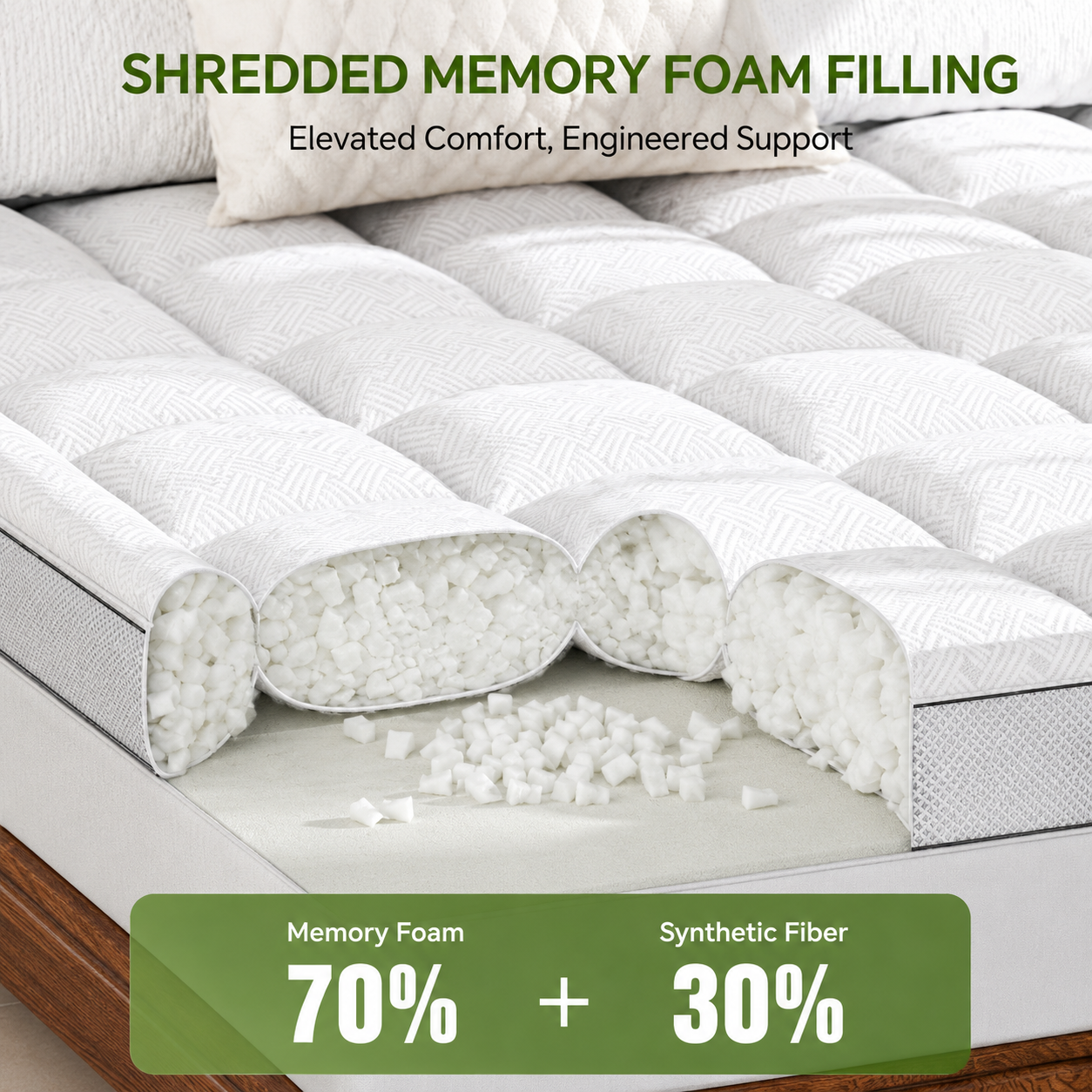3-Inch Bamboo Mattress Topper with Pillow Top – Breathable Comfort